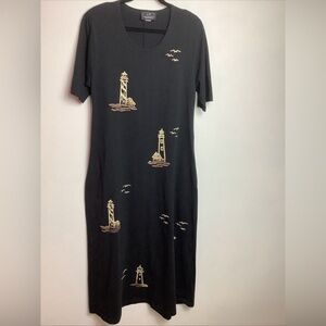 LA Artwear Dress Womens L Black Cotton Handmade Beachwear Bohemian Lagenlook EUC